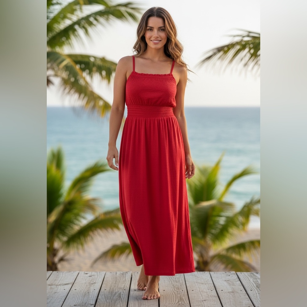 Michael Kors Smocked Square Neck Cami Dress Red‎ Geranium Size PM Stitch Fix NWT